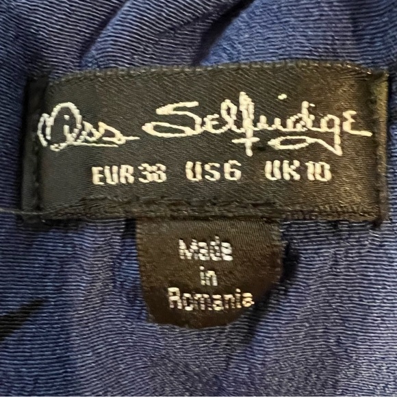 Miss Selfridge Blue Floral Belt Sleeve Belted Dress Size 6 - Picture 6 of 9